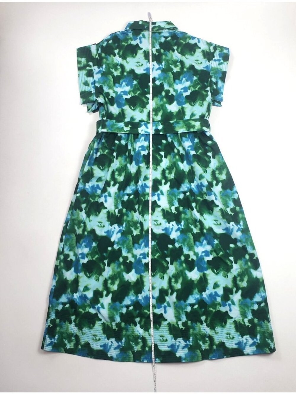Tuckernuck Chloe Dress Women XXL Deep Lagoon Abstract Watercolor Belted Midi NWT - Picture 10 of 16